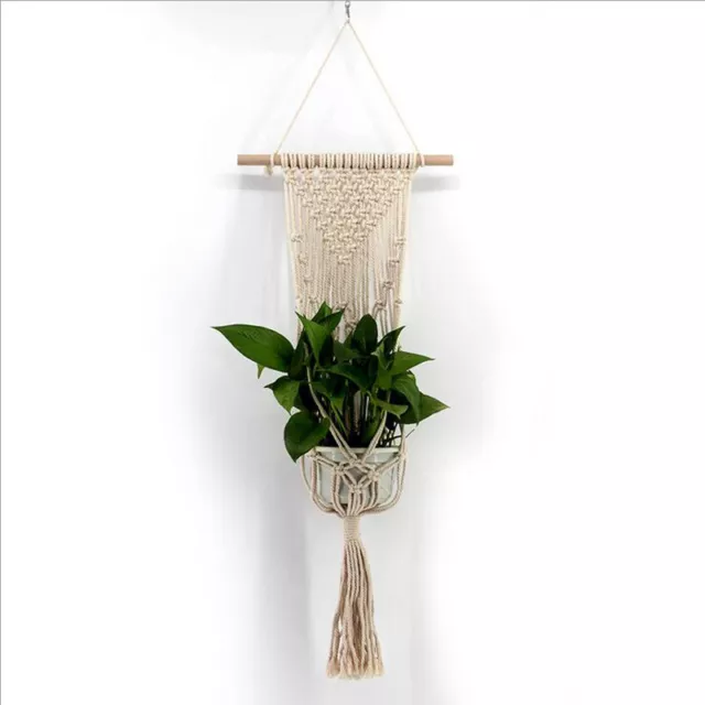 Boho Flower Pot Macrame Wall Hanging Handmade Rope Woven Tapestry Hanger Decor