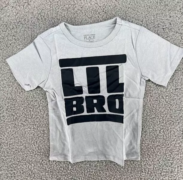 The Childrens Place Boys Short Sleeve T Shirt Size 3T Grey Black 'Lil Bro'