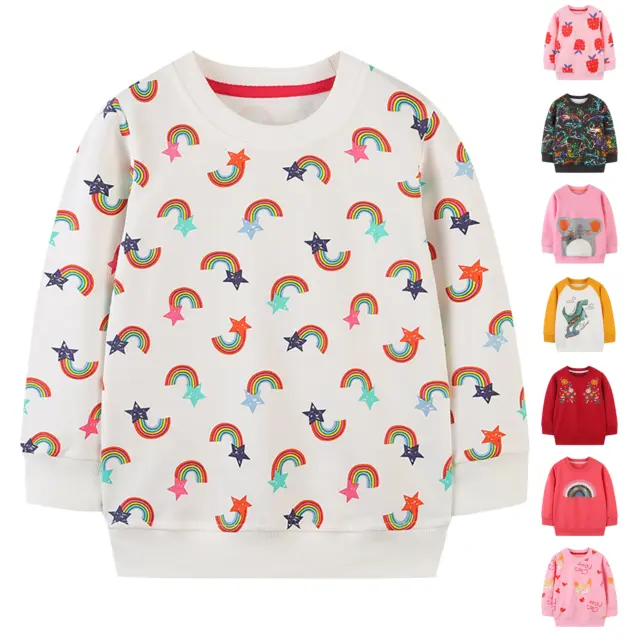 Toddler Girls Autumn Round Neck Sweatshirt Long Sleeve Star Rainbow Printed Top