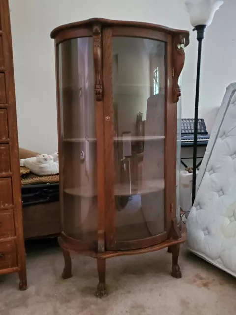 Curved Glass China & Curio Cabinet - W/Shelves - Good Cond. - Pickup In Kemp TX