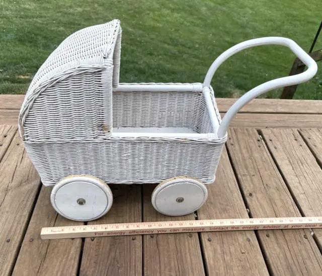 Vintage Wicker Baby Doll Pram Carriage Stroller Buggy 24" Long 17" Tall 12" Wide