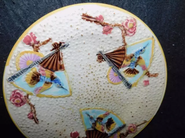 ANTIQUE MAJOLICA pottery plate DISH BIRD & FAN SHORTER & BOLTON
