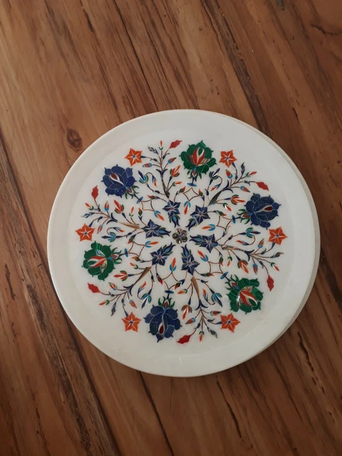 12" Marquetry dish Marble plate decorative green malachite inlay home decor r71