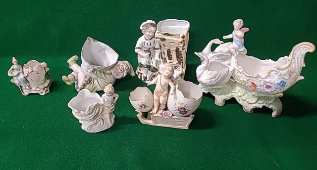 Lot of 6 Antique Adorable Bisque Figurines with Cherubs, Cupids or Children