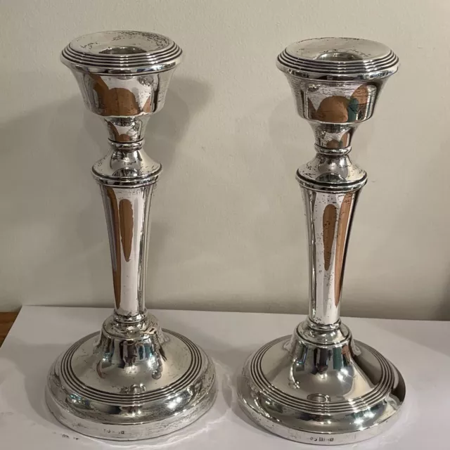 Pair Of Large Vintage Georgian Style Birmingham Sterling Silver Candlesticks