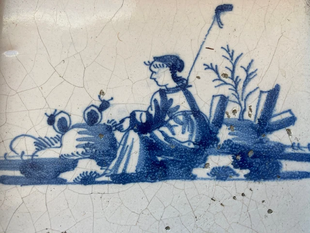 NICE! ANTIQUE 17th CENTURY DUTCH DELFT TILE sheperd girl Framed 2