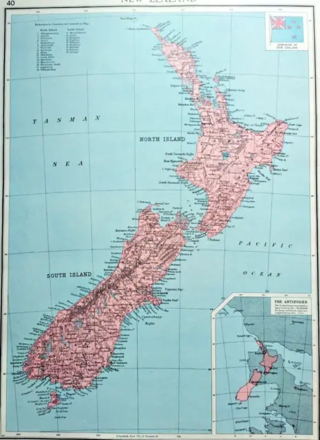Vintage map  - NEW ZEALAND - 1930s - approx A3 size -  VGC - Aotearoa