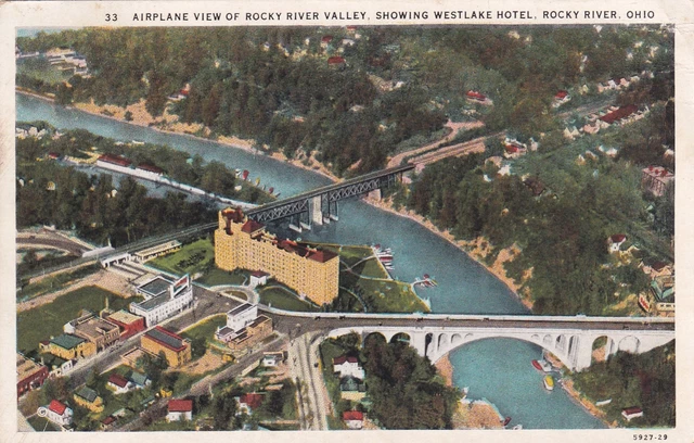 Air Aerial Airplane View Rocky River Valley Westlake Hotel Ohio OH Postcard D36