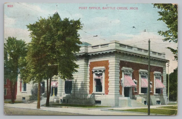 Battle Creek Michigan~US Post Office~Vintage Postcard