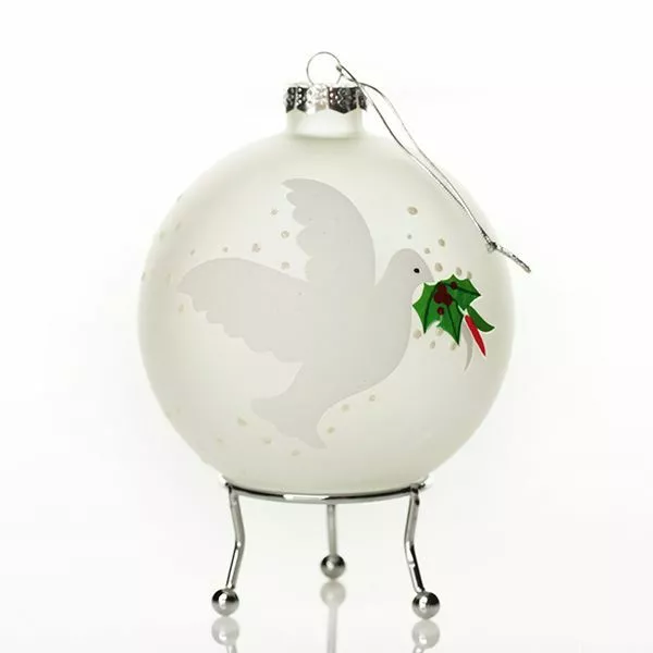 Peace Doves Christmas Bauble, Hand Painted Decoration, Glass