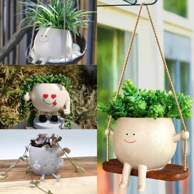 Swing Face Planter Pot Hanging Resin Head Succulent Creative Flower Pots Garden