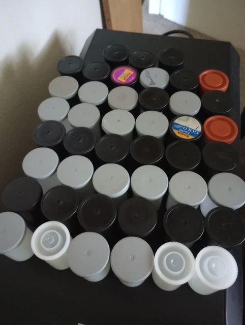 Lot of 46 Film Canisters/ 29 Black & 17 Clear/ 35mm Film Canisters Containers