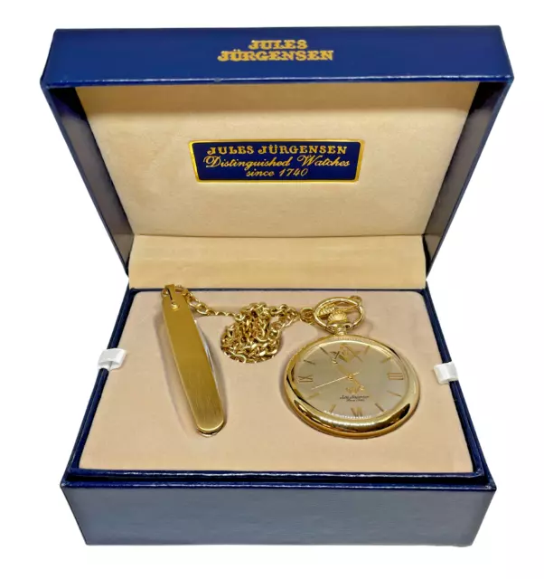 Jules Jurgensen Masonic Open Face Pocket Watch + Chain + Pocket Knife Box