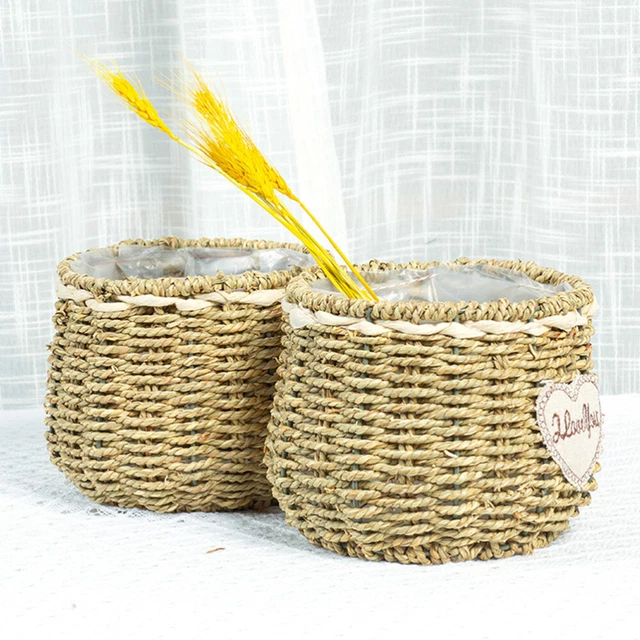 Seagrass Plant Basket Seagrass Plant Pot Straw Flower Basket Plants Pots Rattan 7