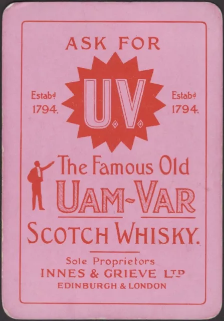 Playing Cards 1 Single Card Old Antique Wide * U.V. UAM-VAR WHISKY * Advertising