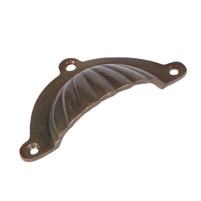 Fluted Cabinet Cup Handle Cast Iron Cupboard Handles 95mm x 50mm Brass
