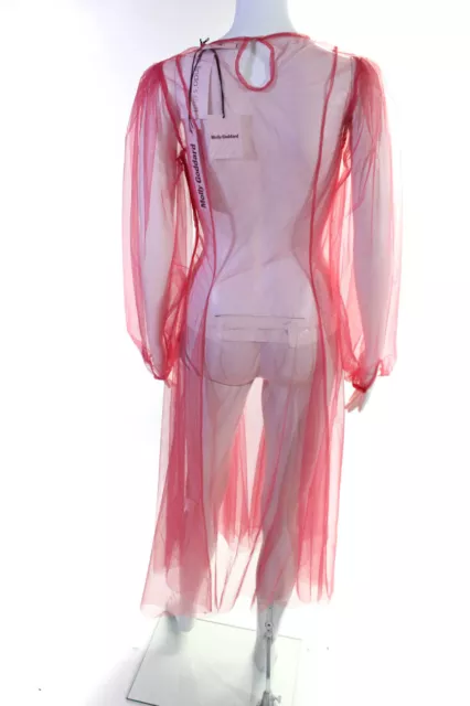 Molly Goddard Womens Puff Sleeve Tulle Crew Neck Midi Dress Pink Size 2 3