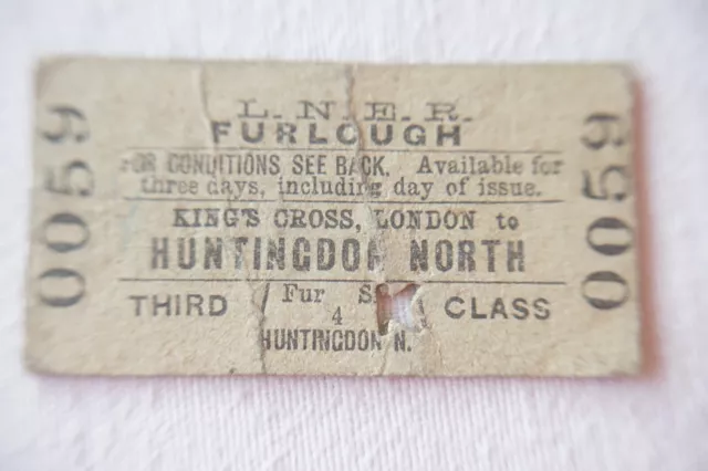 1944 LNER Kings Cross to Huntingdon North Railway Train Ticket