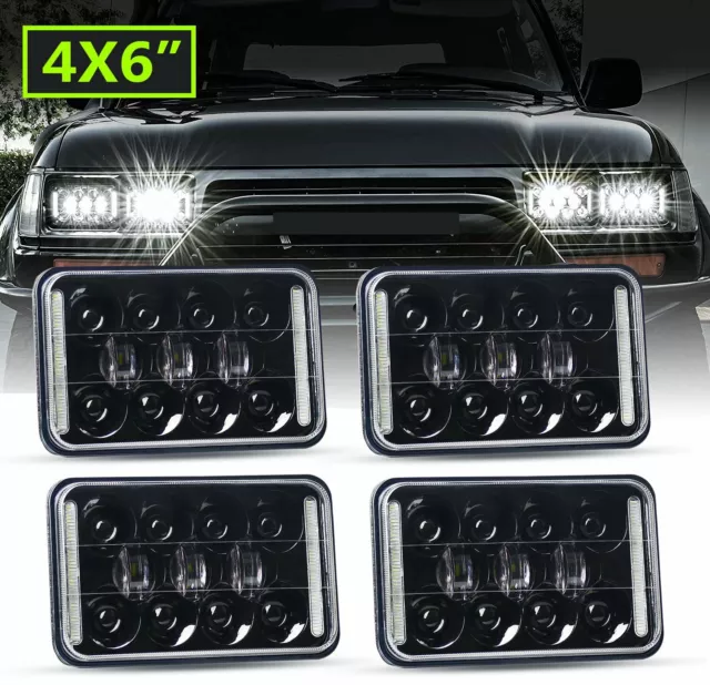 4pcs 4x6" Inch LED Headlights HI/LO/DRL For 60/80 Series H4656/H4651/4651/4652