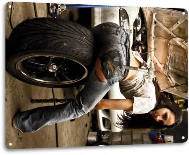 Tire Pressure Pinup Girl Sexy Hot Rod Car Garage Auto Shop Wall Decor Metal Sign 2