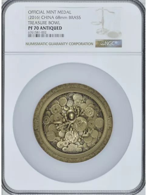 NGC PF70 2016 Shenyang Mint Treasure Bowl Brass medal Fortune Gift item 68mm 聚宝盆