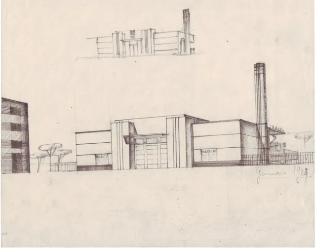 Quattro disegni vintage 1930 decò novecento razionalismo Torino Architetti firma 2