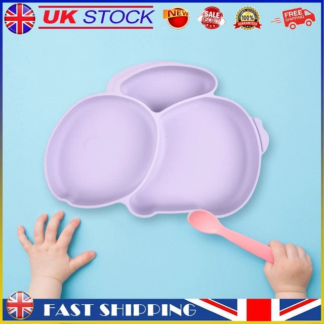 Cartoon Children Dishes Cute Silicone Baby Feeding Dishes Baby Cutlery (Purple)