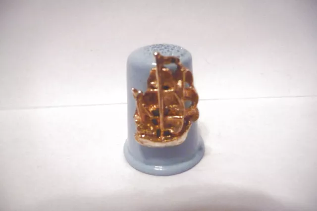 Thimble Brass & Blue Enamel Academy Pewter Gilded Galleon Or Clipper Ship Affixe