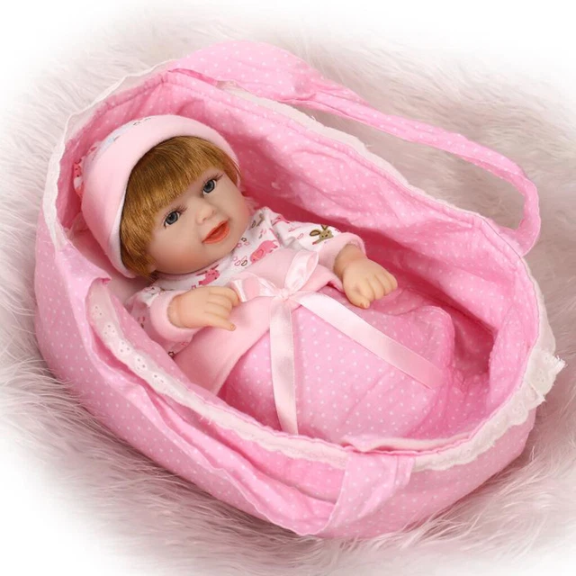 28cm 11inch Soft Silicone Reborn Girl Baby Doll with Sleeping Bag/Cradle Kit