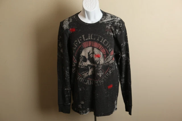 Affliction Men's gray, white and red detailed long sleeve thermal shirt Large L