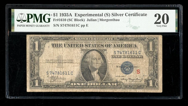 DBR 1935-A $1 Silver Experimental (S) Fr. 1610 PMG VF-20 Serial S74781611C