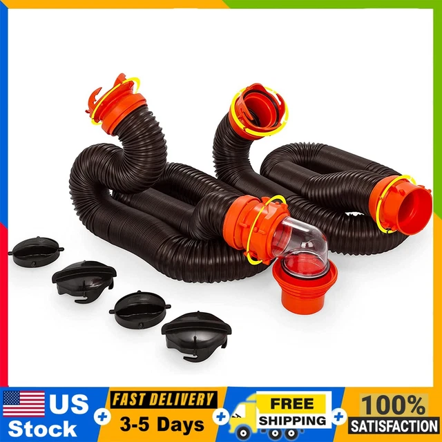 20FT RV SEWER Hose Kit PreAttached Fittings 4in1 Adapter for