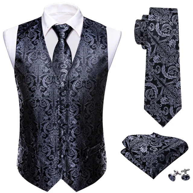 78 Vests Grey Black Green Mens Waistcoat Tie Hanky Cufflinks Set Fast Shipping!!