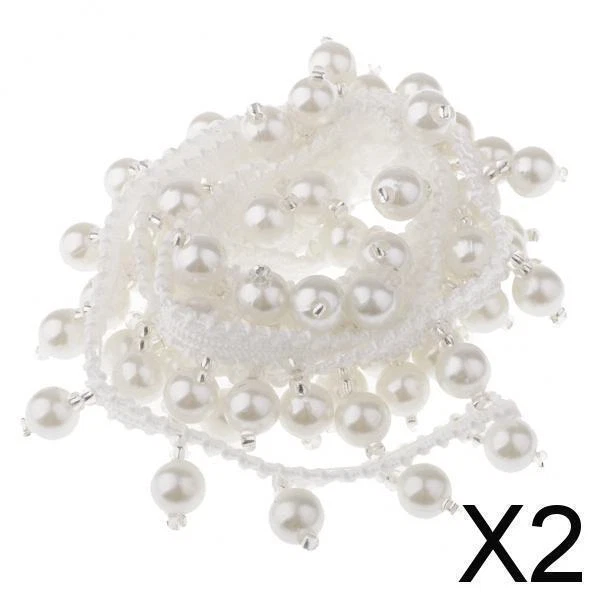 2X 1 Yard Perle Perlen Perlen Band Spitze Trim Band für DIY Handwerk 20mm weiß
