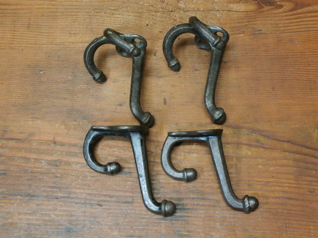 Antique Lot of 4 Triple & Double Cast Iron Coat Hooks ORIGINAL/SALVAGE 12