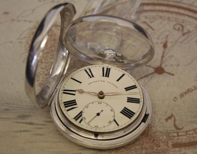 SCHWERE ANTIKE IMPROVED PATENT Taschenuhr Silber pair caise fusee