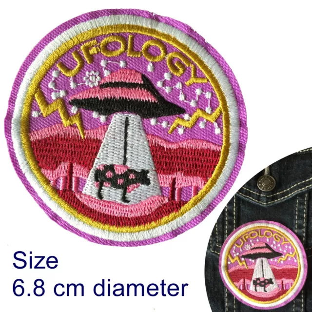 UFOlogy iron on patch Alien unidentified flying object UFO space pink patches