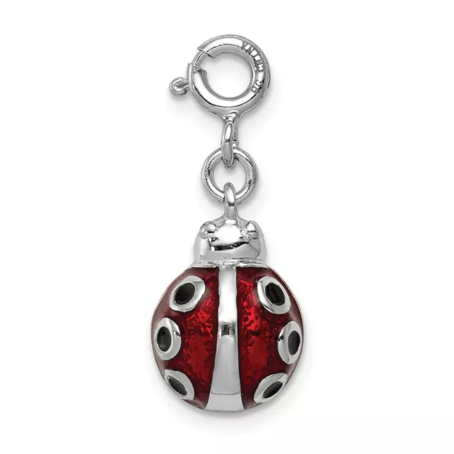 Sterling Silver Polished Red Enameled Lady Bug Charm Pendant 0.79 Inch