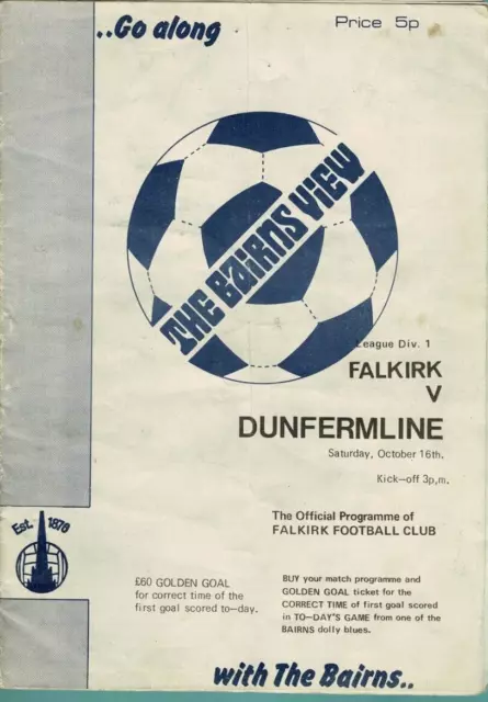 Falkirk v Dunfermline Athletic 16 Oct 1971 League