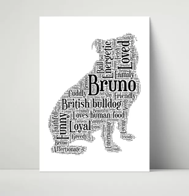 British bulldog Personalised Print, Custom Word Art Print, Dog Lover