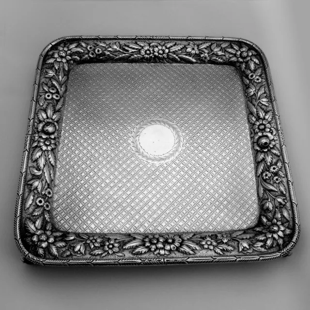 Repousse Rectangular Footed Salver Tray Dominick Haff Sterling Silver 1875