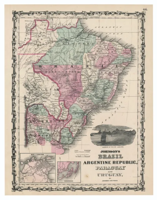 Map "Johnson's Brazil, Argentine Republic, Paraguay and Uruguay" (1st Ed.) 1862