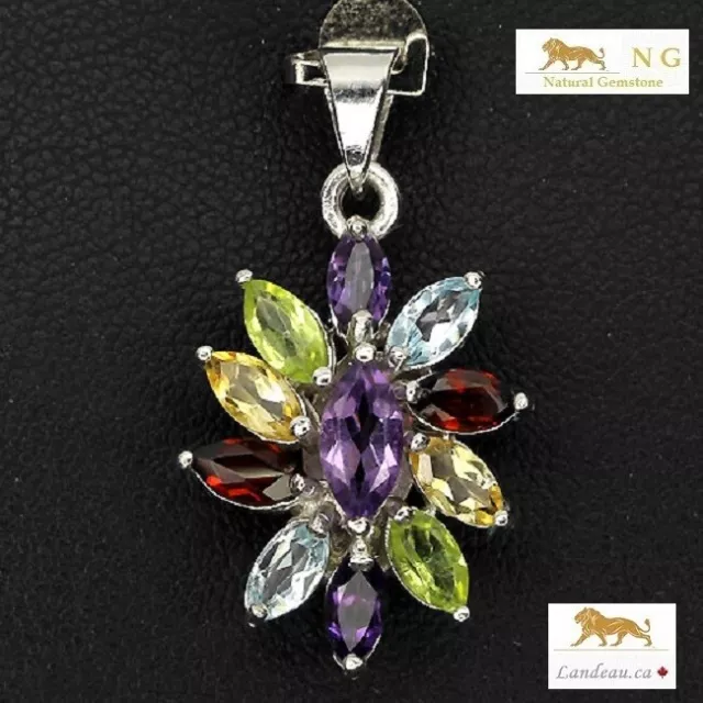 11.8 ct  natural gems amethyst citrine topaz gold on s silver pendant & chain