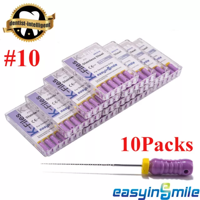 Dental Endo K-FILES #10 Endodontic Hand Use Files 10Packs Stainless EASYINSMILE