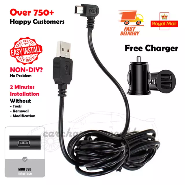 New Dash Cam Power Lead Mini Usb Charging Cable 3.5M Universal In Car Charger 5V