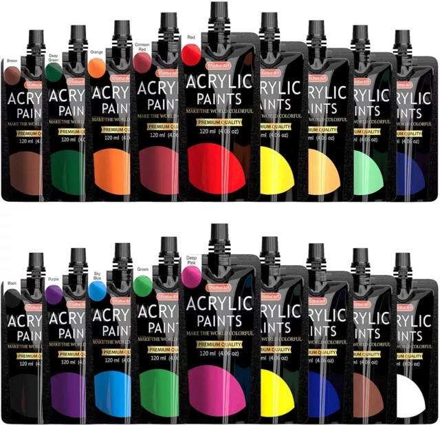 Acrylic Paint, Shuttle Art 18 Colours Acrylic Paint Pouches 120ml/4.06oz NEW