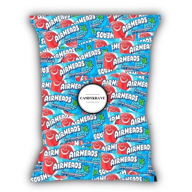 Airheads Candy Mini Bars, Blue Raspberry Flavor, 80 Pieces Bulk Bag (2 lbs)