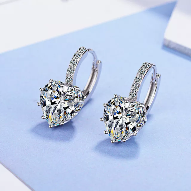 18K WHITE GOLD GF HEART HOOP EARRINGS made with Zircon CRYSTAL XMAS GIFT