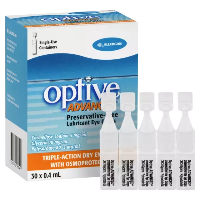 Optive Advanced Preservative-Free Eye Drops 30 x 0.4mL Vials Triple-Action