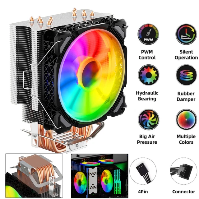 CPU AIR COOLER 6 Heat Pipe Tower PWM RGB 4Pin Cooling Fans Heatsink